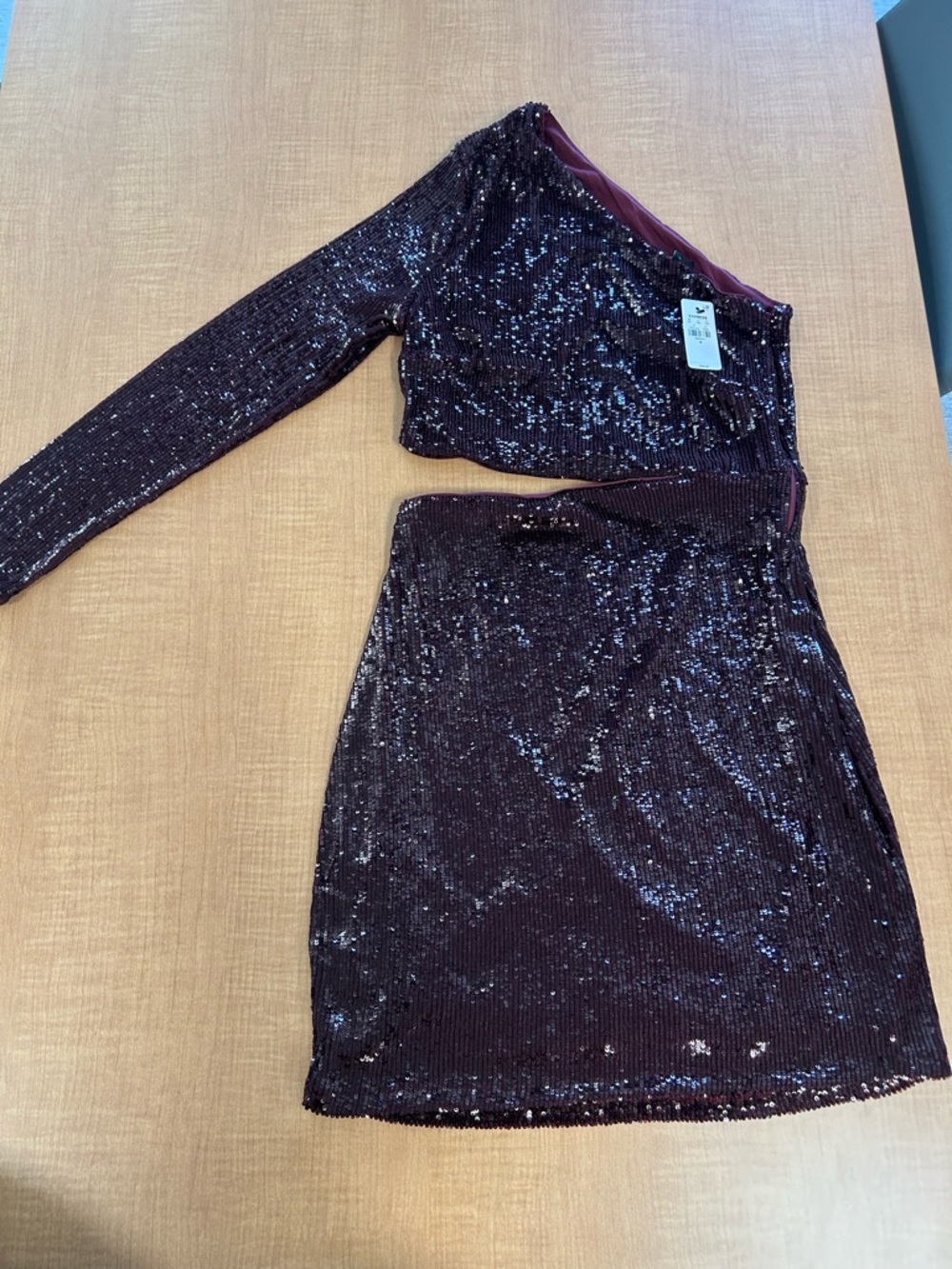 Express Burgundy One-Shoulder Sequin Cutout Dress
